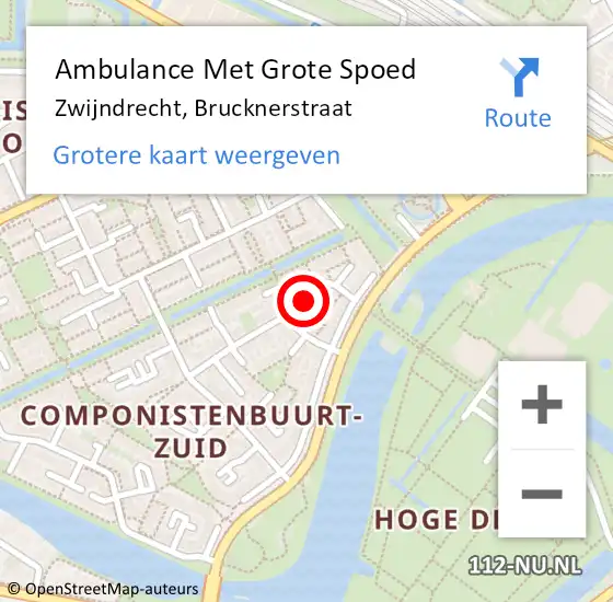 Locatie op kaart van de 112 melding: Ambulance Met Grote Spoed Naar Zwijndrecht, Brucknerstraat op 11 februari 2023 12:17