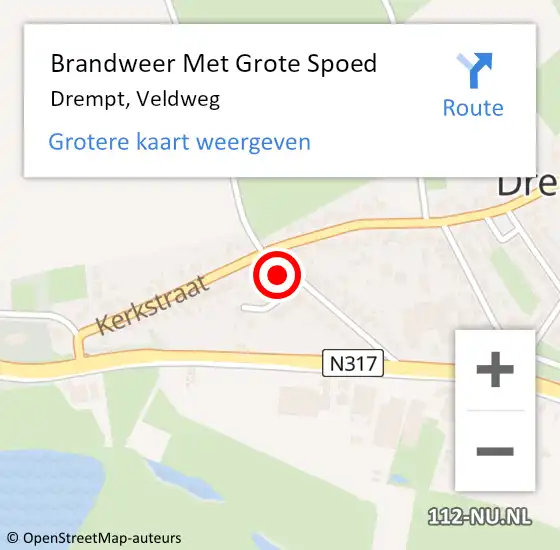 Locatie op kaart van de 112 melding: Brandweer Met Grote Spoed Naar Drempt, Veldweg op 11 februari 2023 12:37