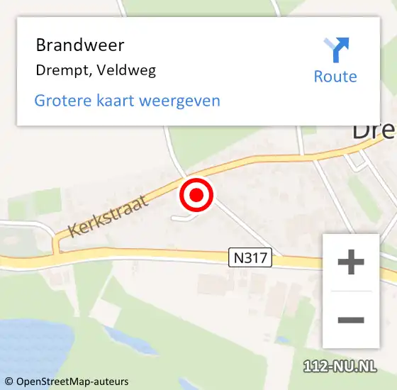 Locatie op kaart van de 112 melding: Brandweer Drempt, Veldweg op 11 februari 2023 12:48