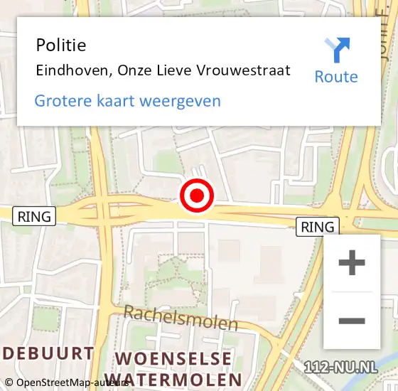 Locatie op kaart van de 112 melding: Politie Eindhoven, Onze Lieve Vrouwestraat op 11 februari 2023 13:25