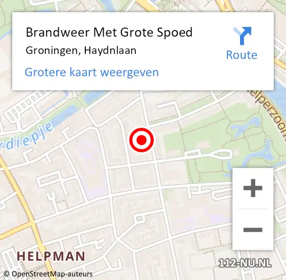 Locatie op kaart van de 112 melding: Brandweer Met Grote Spoed Naar Groningen, Haydnlaan op 11 februari 2023 13:33