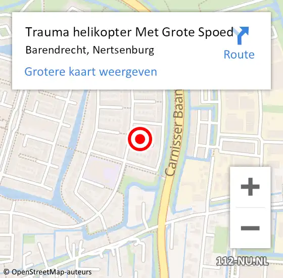 Locatie op kaart van de 112 melding: Trauma helikopter Met Grote Spoed Naar Barendrecht, Nertsenburg op 11 februari 2023 14:38