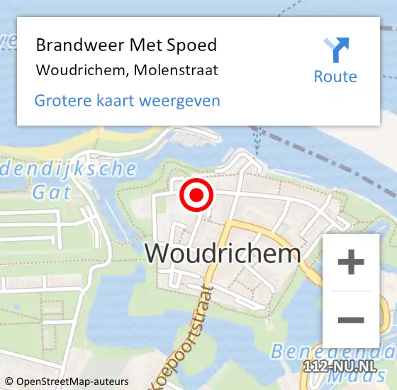 Locatie op kaart van de 112 melding: Brandweer Met Spoed Naar Woudrichem, Molenstraat op 11 februari 2023 14:42