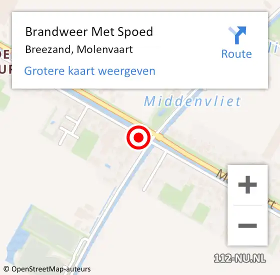 Locatie op kaart van de 112 melding: Brandweer Met Spoed Naar Breezand, Molenvaart op 11 februari 2023 15:19