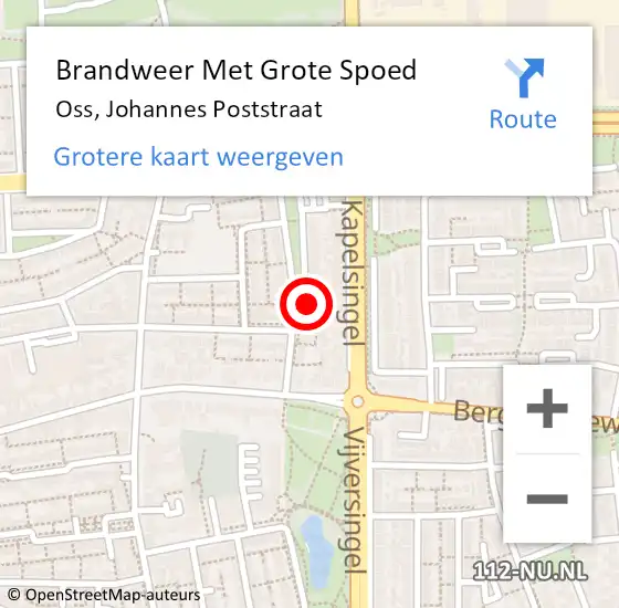 Locatie op kaart van de 112 melding: Brandweer Met Grote Spoed Naar Oss, Johannes Poststraat op 11 februari 2023 15:28