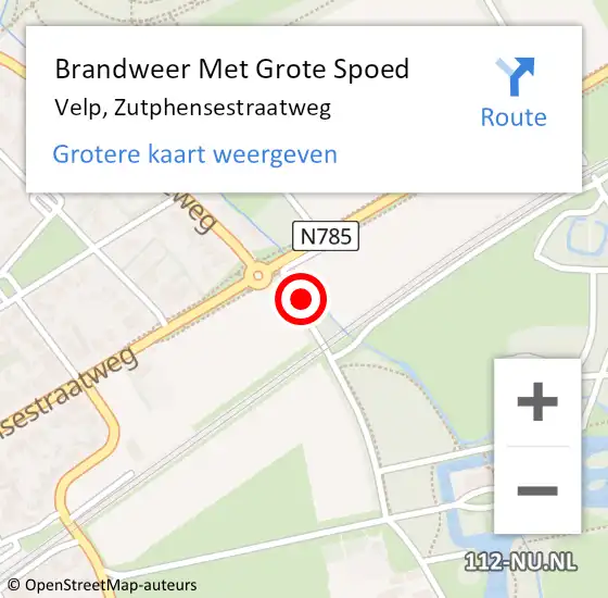 Locatie op kaart van de 112 melding: Brandweer Met Grote Spoed Naar Velp, Zutphensestraatweg op 11 februari 2023 15:55