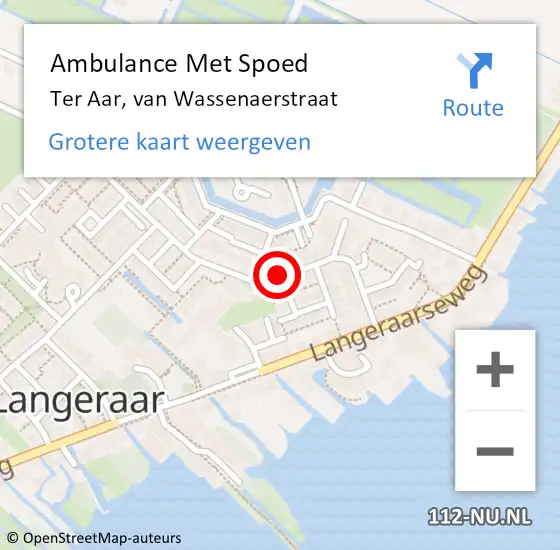 Locatie op kaart van de 112 melding: Ambulance Met Spoed Naar Ter Aar, van Wassenaerstraat op 11 februari 2023 16:09