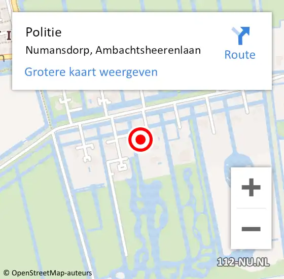 Locatie op kaart van de 112 melding: Politie Numansdorp, Ambachtsheerenlaan op 11 februari 2023 16:26