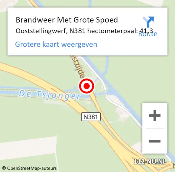 Locatie op kaart van de 112 melding: Brandweer Met Grote Spoed Naar Ooststellingwerf, N381 hectometerpaal: 41,3 op 11 februari 2023 16:34