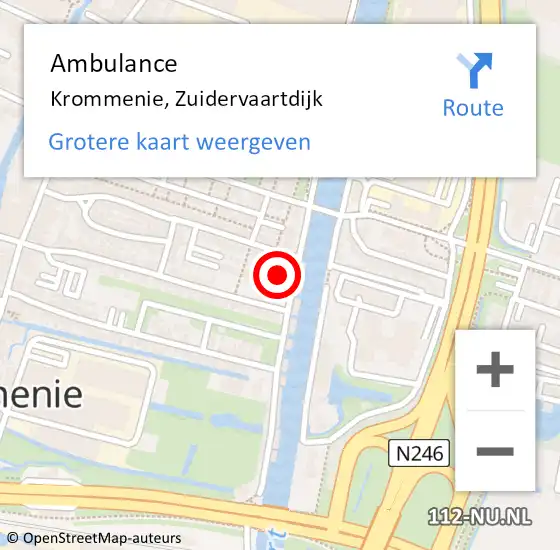 Locatie op kaart van de 112 melding: Ambulance Krommenie, Zuidervaartdijk op 11 februari 2023 16:48