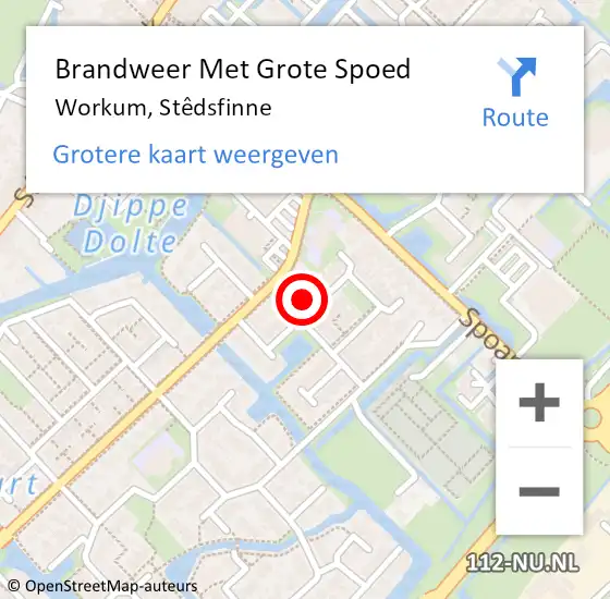 Locatie op kaart van de 112 melding: Brandweer Met Grote Spoed Naar Workum, Stêdsfinne op 11 februari 2023 16:59