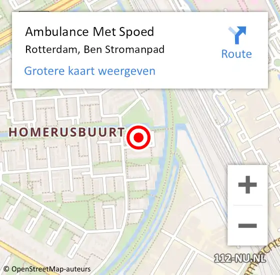 Locatie op kaart van de 112 melding: Ambulance Met Spoed Naar Rotterdam, Ben Stromanpad op 11 februari 2023 17:31