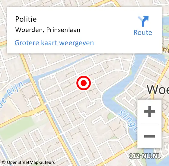 Locatie op kaart van de 112 melding: Politie Woerden, Prinsenlaan op 11 februari 2023 18:18