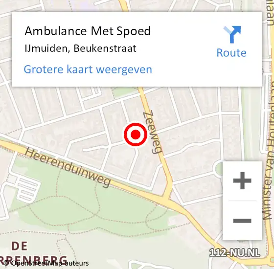 Locatie op kaart van de 112 melding: Ambulance Met Spoed Naar IJmuiden, Beukenstraat op 11 februari 2023 18:41