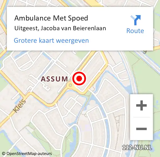 Locatie op kaart van de 112 melding: Ambulance Met Spoed Naar Uitgeest, Jacoba van Beierenlaan op 11 februari 2023 18:57