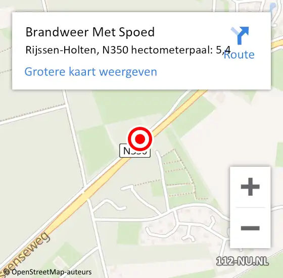 Locatie op kaart van de 112 melding: Brandweer Met Spoed Naar Rijssen-Holten, N350 hectometerpaal: 5,4 op 11 februari 2023 18:58