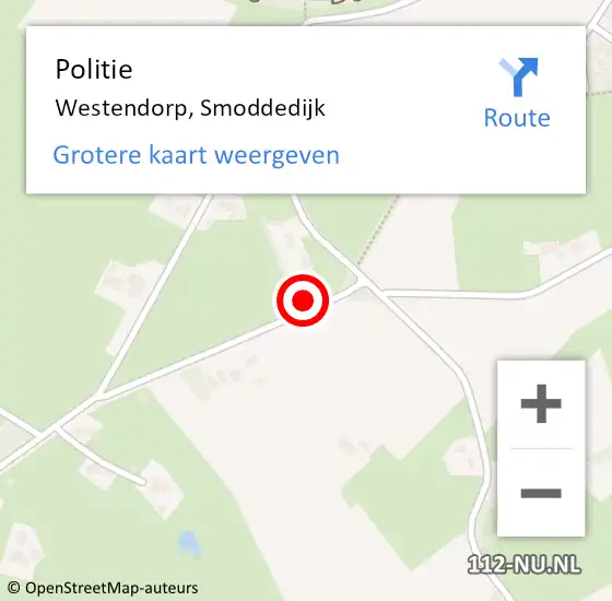 Locatie op kaart van de 112 melding: Politie Westendorp, Smoddedijk op 11 februari 2023 19:00