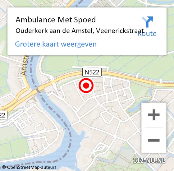 Locatie op kaart van de 112 melding: Ambulance Met Spoed Naar Ouderkerk aan de Amstel, Veenerickstraat op 11 februari 2023 19:37