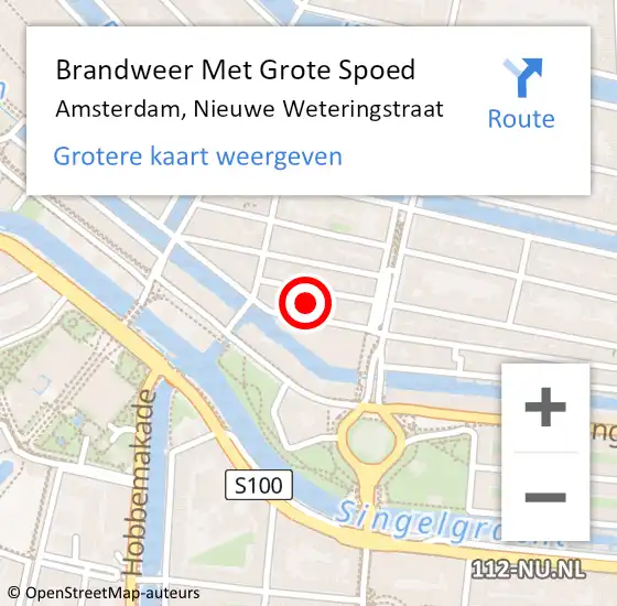 Locatie op kaart van de 112 melding: Brandweer Met Grote Spoed Naar Amsterdam, Nieuwe Weteringstraat op 11 februari 2023 19:38
