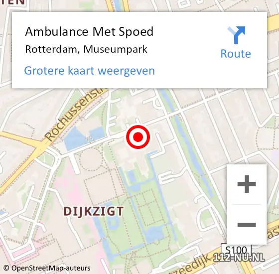 Locatie op kaart van de 112 melding: Ambulance Met Spoed Naar Rotterdam, Museumpark op 11 februari 2023 19:53