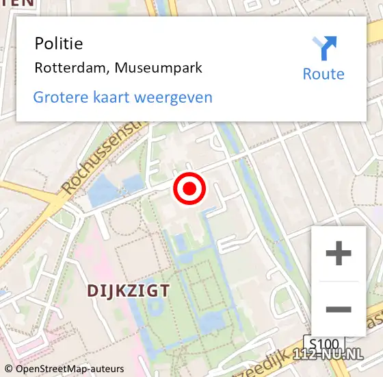 Locatie op kaart van de 112 melding: Politie Rotterdam, Museumpark op 11 februari 2023 19:55