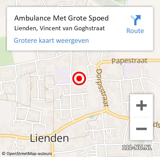 Locatie op kaart van de 112 melding: Ambulance Met Grote Spoed Naar Lienden, Vincent van Goghstraat op 11 februari 2023 20:05