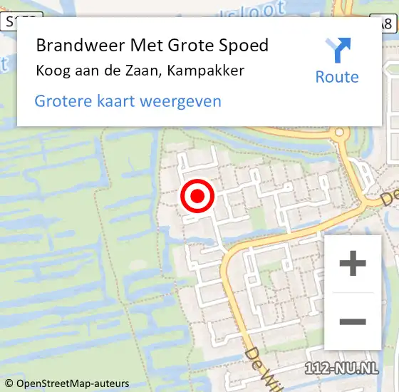 Locatie op kaart van de 112 melding: Brandweer Met Grote Spoed Naar Koog aan de Zaan, Kampakker op 11 februari 2023 20:33