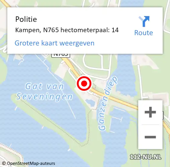 Locatie op kaart van de 112 melding: Politie Kampen, N765 hectometerpaal: 14 op 11 februari 2023 20:44