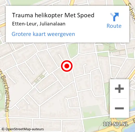 Locatie op kaart van de 112 melding: Trauma helikopter Met Spoed Naar Etten-Leur, Julianalaan op 11 februari 2023 20:51