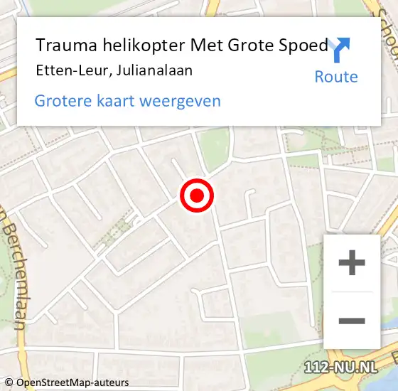 Locatie op kaart van de 112 melding: Trauma helikopter Met Grote Spoed Naar Etten-Leur, Julianalaan op 11 februari 2023 21:03