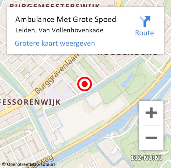 Locatie op kaart van de 112 melding: Ambulance Met Grote Spoed Naar Leiden, Van Vollenhovenkade op 11 februari 2023 21:29