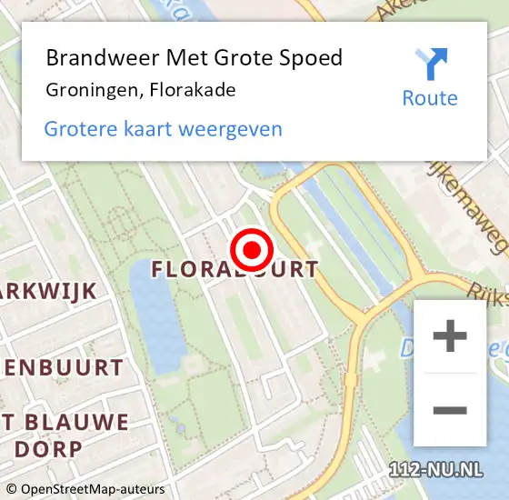 Locatie op kaart van de 112 melding: Brandweer Met Grote Spoed Naar Groningen, Florakade op 11 februari 2023 21:34