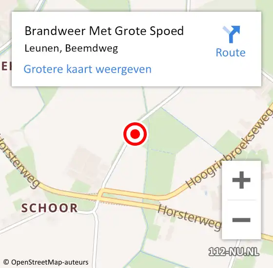 Locatie op kaart van de 112 melding: Brandweer Met Grote Spoed Naar Leunen, Beemdweg op 11 februari 2023 22:13