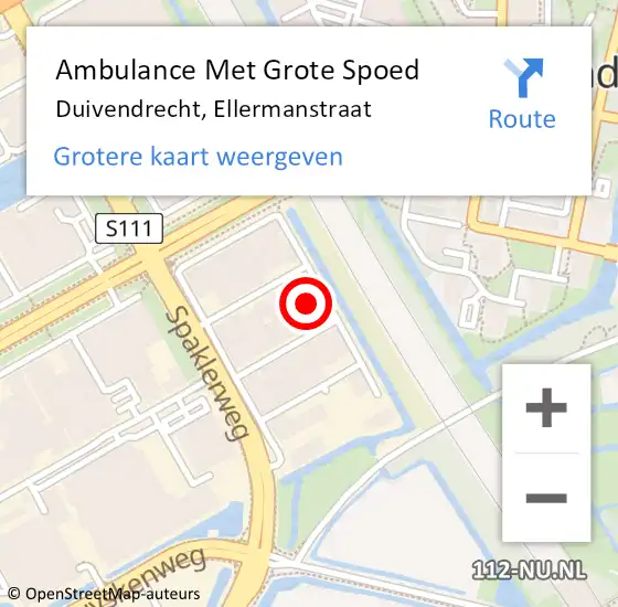 Locatie op kaart van de 112 melding: Ambulance Met Grote Spoed Naar Duivendrecht, Ellermanstraat op 11 februari 2023 22:38