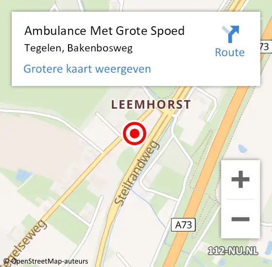 Locatie op kaart van de 112 melding: Ambulance Met Grote Spoed Naar Tegelen, Bakenbosweg op 11 februari 2023 22:55