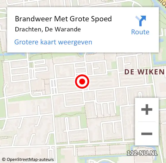 Locatie op kaart van de 112 melding: Brandweer Met Grote Spoed Naar Drachten, De Warande op 11 februari 2023 23:08