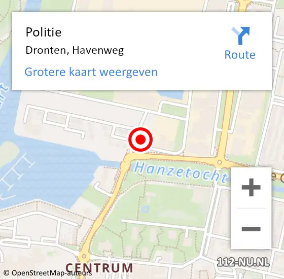 Locatie op kaart van de 112 melding: Politie Dronten, Havenweg op 11 februari 2023 23:37