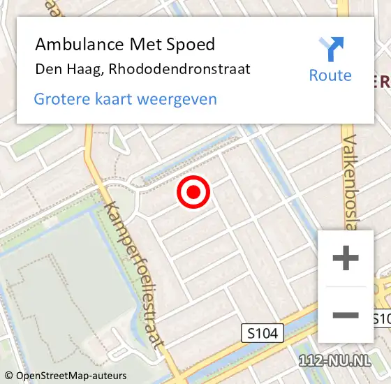 Locatie op kaart van de 112 melding: Ambulance Met Spoed Naar Den Haag, Rhododendronstraat op 12 februari 2023 00:03