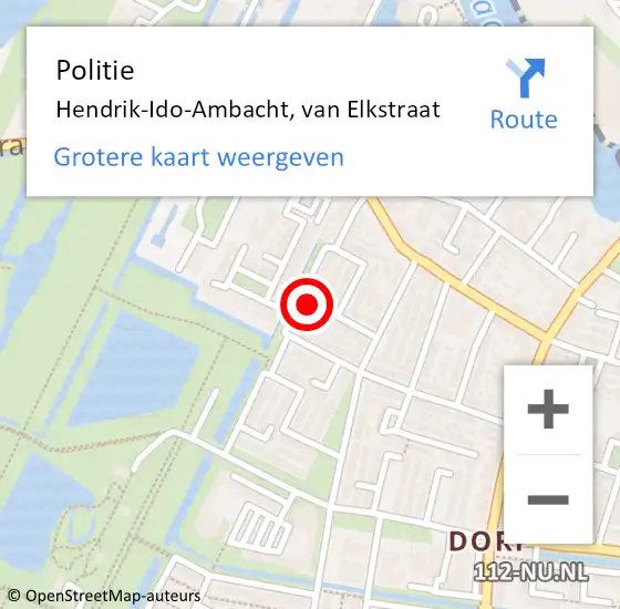 Locatie op kaart van de 112 melding: Politie Hendrik-Ido-Ambacht, van Elkstraat op 12 februari 2023 00:27