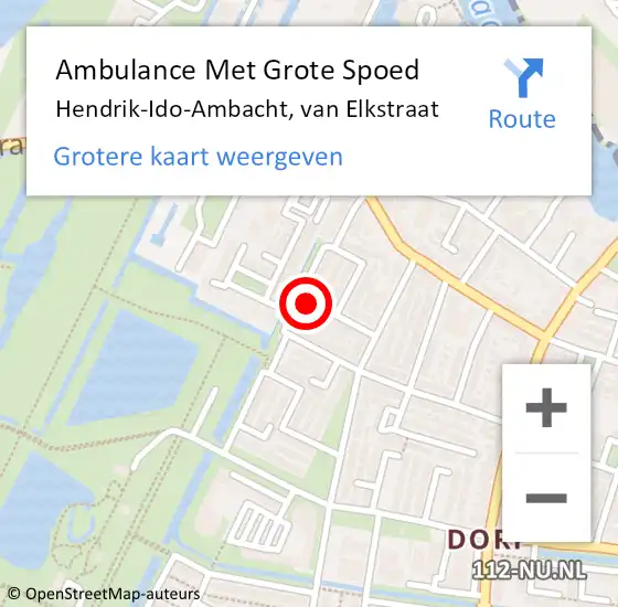 Locatie op kaart van de 112 melding: Ambulance Met Grote Spoed Naar Hendrik-Ido-Ambacht, van Elkstraat op 12 februari 2023 00:27