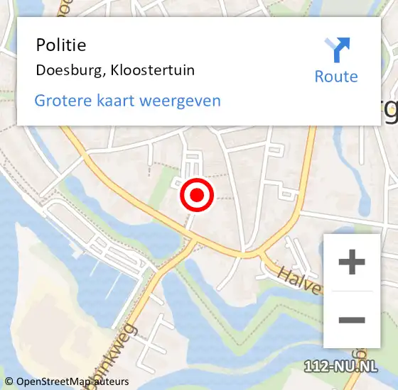 Locatie op kaart van de 112 melding: Politie Doesburg, Kloostertuin op 15 augustus 2014 11:15