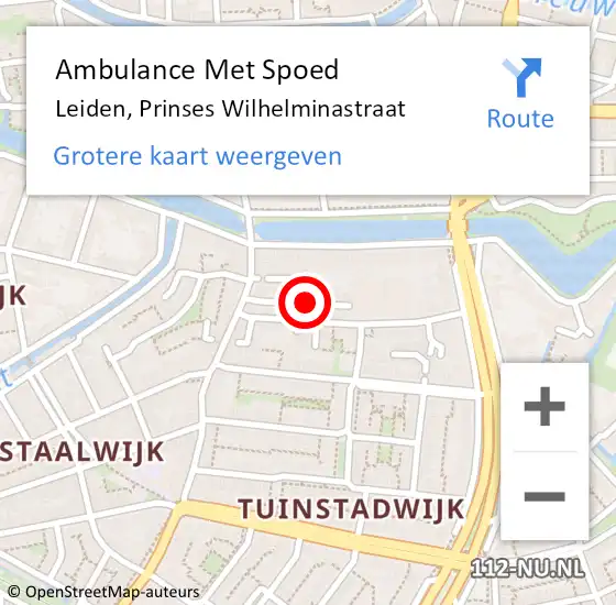 Locatie op kaart van de 112 melding: Ambulance Met Spoed Naar Leiden, Prinses Wilhelminastraat op 12 februari 2023 01:00