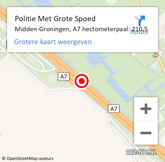 Locatie op kaart van de 112 melding: Politie Met Grote Spoed Naar Midden-Groningen, A7 hectometerpaal: 210,5 op 12 februari 2023 01:03