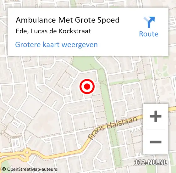 Locatie op kaart van de 112 melding: Ambulance Met Grote Spoed Naar Ede, Lucas de Kockstraat op 12 februari 2023 02:08