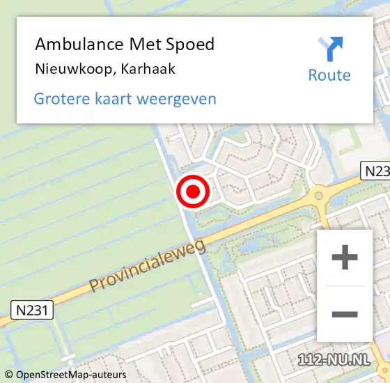 Locatie op kaart van de 112 melding: Ambulance Met Spoed Naar Nieuwkoop, Karhaak op 12 februari 2023 03:26