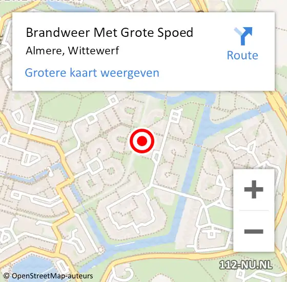 Locatie op kaart van de 112 melding: Brandweer Met Grote Spoed Naar Almere, Wittewerf op 12 februari 2023 03:27