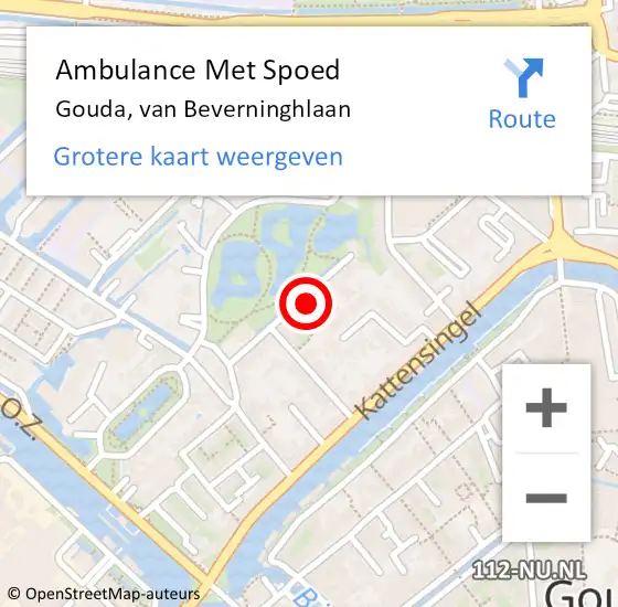 Locatie op kaart van de 112 melding: Ambulance Met Spoed Naar Gouda, van Beverninghlaan op 12 februari 2023 03:31