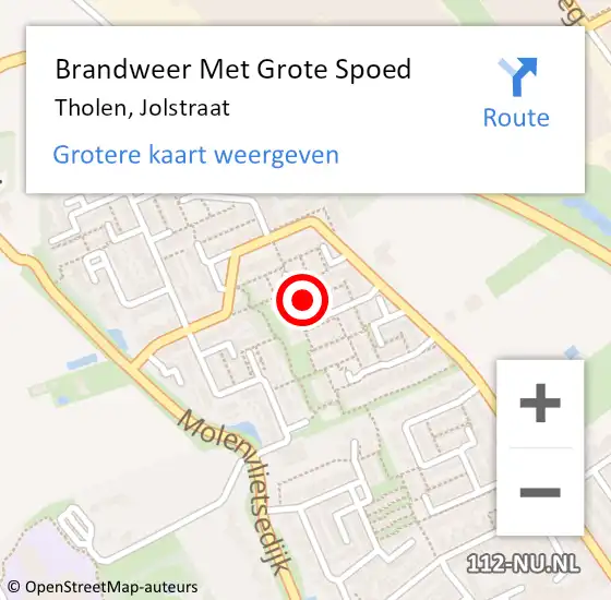 Locatie op kaart van de 112 melding: Brandweer Met Grote Spoed Naar Tholen, Jolstraat op 12 februari 2023 03:43