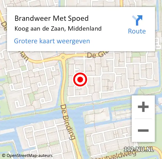 Locatie op kaart van de 112 melding: Brandweer Met Spoed Naar Koog aan de Zaan, Middenland op 12 februari 2023 05:08