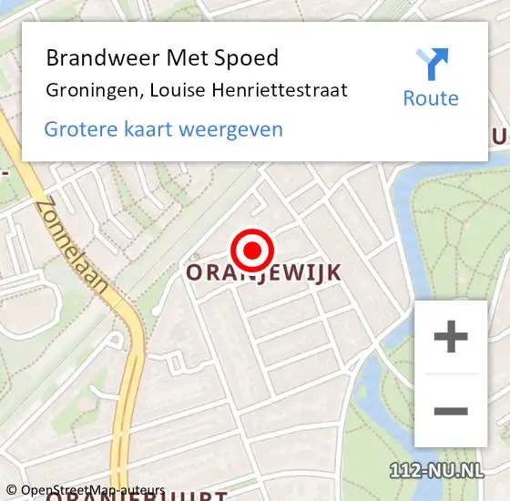 Locatie op kaart van de 112 melding: Brandweer Met Spoed Naar Groningen, Louise Henriettestraat op 12 februari 2023 05:13